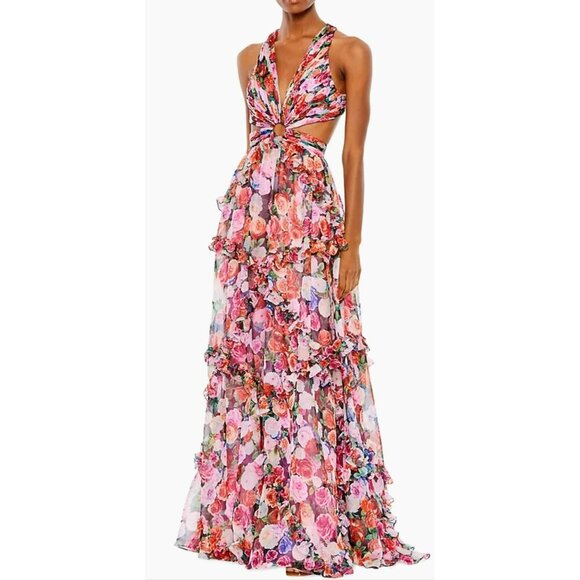Mac Duggal $1400 Floral Cutout Layered Maxi Formal Dress Size 8 - Picture 3 of 14